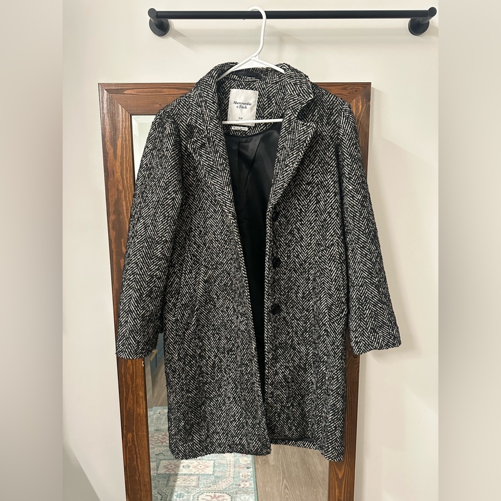 Abercrombie Black and White Herringbone Coat